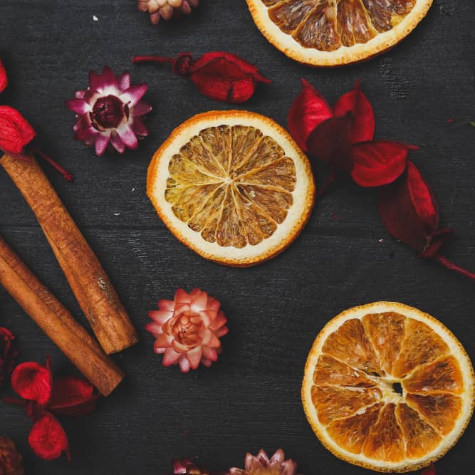 Cinnamon stick and dried oranges for Christmas decoration