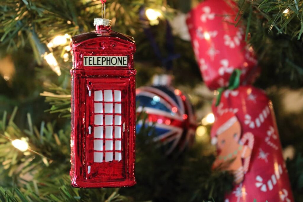 Christmas themed tree ornament telephone