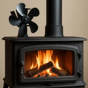 Wood stove fan heat powered