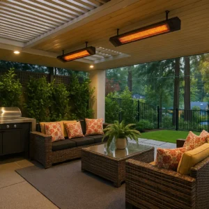 Infrared outdoor heater in cozy beautiful patio