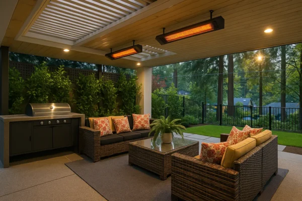 Infrared outdoor heater in cozy beautiful patio