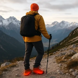 a hiker using Rechargeable Heated Insoles for Cold Feet and Outdoor Work