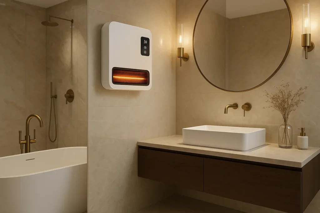 wall-mounted bathroom heater in luxurious bathroom