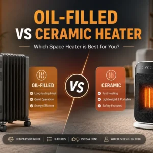 Oil-filled vs ceramic heater comparison showing two types of space heaters