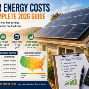 Residential rooftop solar panels with clean modern design illustrating solar energy costs and savings in 2026.